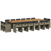 VidaXL 17-tlg. Garten-Essgruppe mit Kissen Grau Poly Rattan