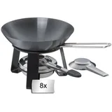 Kela Mini-Woks mit Rechaud 8er Set JOY, Ø 18 cm - Stahl - Edelstahlgriff - mit Pastenbrenner - 8er Set