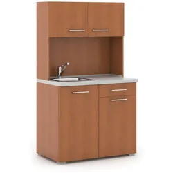 Büroküche PRIMO mit Spülbecken und Mischbatterie, Kirsche