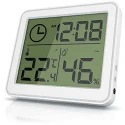 BEARWARE - Thermometer Hygrometer - Temperatur und Luftfeuchtigkeit - Uhrzeit - gut ablesbare LCD-Anzeige - Magnethalter, Aufhängeöse und Standfuß