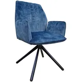 einrichtungsdesign24 Esszimmerstuhl Drehbarer Esszimmer Polsterstuhl City Monolith Armlehnenstuhl, Stahlgestell schwarz lackiert, hochwertige Verarbeitung blau