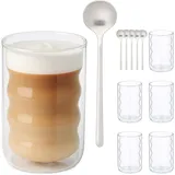 Relaxdays Latte Macchiato 6er Set, Löffel, Spiralform, doppelwandiges Glas, 350 ml, Kaffeegläser, transparent