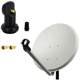 PremiumX 80cm Satellitenschüssel Hellgrau Aluminium Satellitenantenne Single LNB F-Stecker SAT 1 Teilnehmer