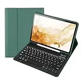 HLTOOP Tastatur Hülle für Samsung Galaxy Tab S10 Lite/S10 FE/S9 FE/Tab S9/S8/S7 10.9 Zoll/11 Zoll 2025/2023/2022/2020, QWERTZ TastaturHülle mit Stift Halter Wireless Abnehmbare Tastatur,Tiefgrün