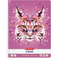 Herlitz 50027781 Spiralblock A4, 80 Blatt, kariert, Motiv: Wild Animals Luchs, 1 Stück