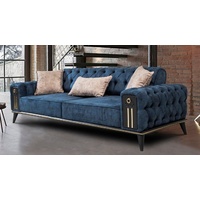 Casa Padrino Chesterfield-Sofa Luxus Chesterfield Schlafsofa Blau / Schwarz / Gold 220 x 90 x H. 80 cm - Modernes Wohnzimmer Sofa - Chesterfield Wohnzimmer Möbel