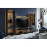 komodee Wohnwand TV Tivoli Medio Schwarz/Wotan 245x159x35 cm