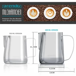 Arendo Edelstahl Milchkännchen mit Messskala - Milchkanne zum Aufschäumen von Milchschaum