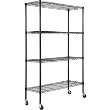 Vevor Lagerregal mit Rädern, 4-stufig verstellbar, 700 lbs Kapazität, robuste Garagenregale, Metall-Organizer, Drahtregal, schwarz, 120 x 45 x 188 cm für Küche, Speisekammer, Keller, Badezimme