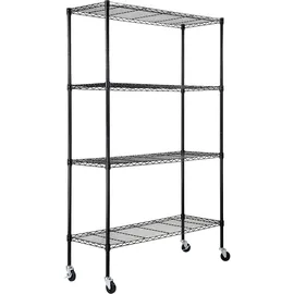 Vevor Lagerregal mit Rädern, 4-stufig verstellbar, 700 lbs Kapazität, robuste Garagenregale, Metall-Organizer, Drahtregal, schwarz, 120 x 45 x 188 cm für Küche, Speisekammer, Keller, Badezimme