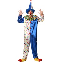 Atosa 71365 Clown Zirkus Blau Mehrfarbig Herren Damen Unisex Overall Mütze Regenbogenkragen Karneval Halloween XL Kostüm für Erwachsene