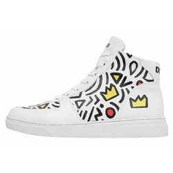 Stiefelette DOGO "Damen Ace Boots Abstract Outline White Vegan Damen Boots /", Damen, Gr. 38, Normalschaft, weiß, Lederimitat, Schuhe, Vegan