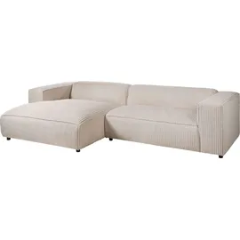 Massivmoebel24 Ecksofa 304x164x69 Ottomane links Cord elfenbein VALENCIA