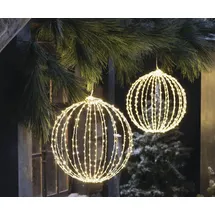Dekoleidenschaft LED-Kugel "Shine" aus Metall, silber, mit ca. 384 LED, Leuchtkugel mit Timer, Dekokugel Ø 40cm, Balkon- und Gartendeko für Draußen - Silber