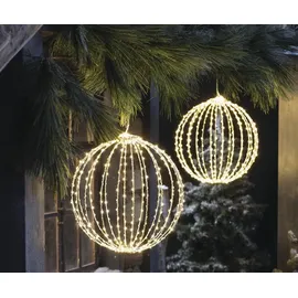Dekoleidenschaft LED-Kugel "Shine" aus Metall, silber, mit ca. 384 LED, Leuchtkugel mit Timer, Dekokugel Ø 40cm, Balkon- und Gartendeko für Draußen - Silber