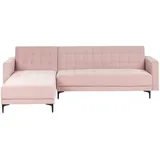 Beliani Modul Eckschlafsofa 4-Sitzer ABERDEEN Samtstoff Pastellrosa rechtsseitig