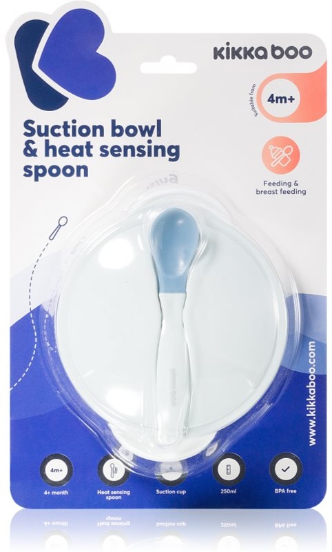 Kikkaboo Suction Bowl & Heat Sensing Spoon Geschirrset 4 m+ Blue 2 St.