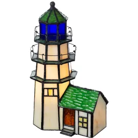 BIRENDY Lampe im Tiffany-Stil Leuchtturm Dekorationslampe Glaslampe, Leuchte,Tischlampe, Tischleuchte (Weiß-Grün)