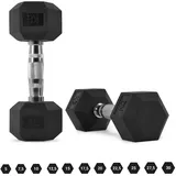 MSports® Hantel Hexagon-Hanteln 2er Set (Paar) 5-30 kg rutschsicher ummantelt ergonomische verchromte Griffe Kurzhantel-Set Dumbbell-Set schwarz