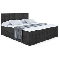 ALTDECOR Boxspringbett EDITA, Polsterbett mit Kopfteil und Bettkasten - Hart (H4) Matratze - 160x200 - Schwarz Samt