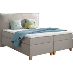 Boxspringbett HOME AFFAIRE "Houssay", beige, B:132cm L:205cm, Struktur fein (100% Polyester), Komplettbetten, Boxspringbett, inkl. Topper, 5 Breiten, 2 Härtegraden auch in Überlänge 220 cm