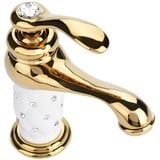 Acouto Wasserhahn, Mischbatterie aus Massivem Messing, Kalter Warmwasserhahn mit Ornamenten f ̈1r Waschbecken (Gold)