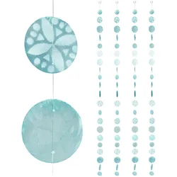 Relaxdays Capiz Girlande 4er Set, für Fenster, Balkon, Tür, Muschelplättchen Vorhang, Dekoketten 180cm, Blüte türkisblau