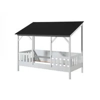 58 aufm Kessel Hausbett Kata 214x105x174 Kinderbett MDF+Massivholz Weiß/Schwarz
