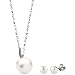 Nenalina Kette Ohrstecker Süßwasserperlen Chic 925 Silber Schmuck-Set   Damen 