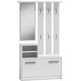 ADGO Garderobe Set Flur Weiß, Kompaktgarderobe, Flurgarderoben Set Modern, Garderobe Set, Kleiderschränke, Spiegel und Kleiderbügel und Schuhschrank, 6 Kleiderbügel für Kleidung und Mäntel