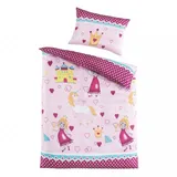 Optidream Baby-Microfaser-Bettwäsche LOLA, 100 x 135 cm - Pink - Rosa - Prinzessinnenmotiv - mit Reißverschluss