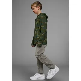Kidsworld Langarmshirt "Tarnfarben - Muster", Jungen, Gr. 140/146, grün (grün, gemustert), Jersey, Obermaterial: 100% Baumwolle. Kapuzenfutter: 100% Baumwolle, bedruckt, Basic, Shirts Langarmshirt, Langarm, Basic-Passform, Allover-Druck, mit Kapuze