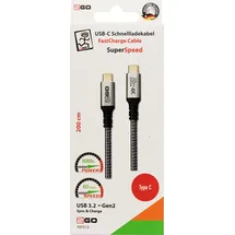 2Go Schnellladekabel USB-C 100W 10Gbps Thunderbolt 2m 797513,