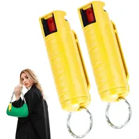 Pfefferspray Schlüsselanhänge, 2 Stück Taktische 20-ml-Sprühflasche zum Aufhängen im Freien mit Versiegeltem, Auslaufsicherem Verschluss für Frauen, Kinder, Männer (Gelb)