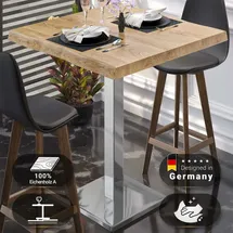 GGM Möbel PMD | Bistro Stehtisch Baumkante | B:T:H 60 x 60 x 110 cm | Eiche / Edelstahl | Quadratisch