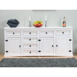 VCM ebuy24 Sideboard mit 7 Schubladen und 3 Türen Breite 200 cm, Höhe 84 cm weiss/gewachst.