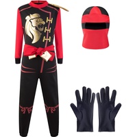 Katara 1771-06 1771 - Ninja Kostüm Anzug, Kinder, Verkleidung Fasching Karneval, Größe L, Rot Schwarz