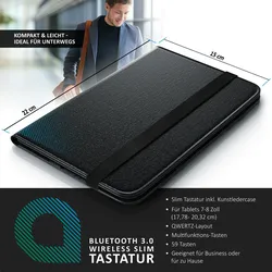 Aplic Tablet-Tastatur, Bluetooth, Kunstledercase für 7-8` Tablets, flaches & kompaktes Format