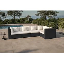 OUTFLEXX Gartenlounge Polyrattan, creme/weiß, schwarz, für 5 Personen, wasserfeste Kissenbox