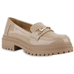 Damen Plateauschuhe in Khaki Lack