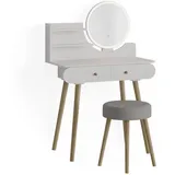 Vicco Schminktisch Edda Weiß 80 cm mit LED Beleuchtung und Hocker 80x121 Skandi Schlafzimmer, Schminktische