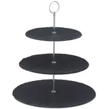 Relaxdays Etagere, 3 Etagen, Schiefer, Kuchen, Snacks, Obst, Metallgriff, Servierständer, HxD 34x30 cm, anthrazit/silber,