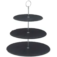 Relaxdays Etagere, 3 Etagen, Schiefer, Kuchen, Snacks, Obst, Metallgriff, Servierständer, HxD 34x30 cm, anthrazit/silber,