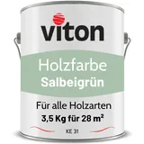Viton Holzfarbe in Salbeigrün - 3,5 Kg Holzlack Seidenmatt - Wetterschutzfarbe für Außen - 3in1 Grundierung & Deckfarbe - Profi-Holzschutzlack - KE31 - RAL 6021 Blassgrün/Pastellgrün