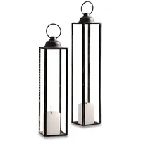 Loberon Laterne 2er Set Radu, Zwei Größen, Imposante Höhe, Dezentes Design, Dekoration, Wohn-Accessoires, Kerzenhalter, Eisen, Glas, antikschwarz