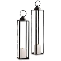 Loberon Laterne 2er Set Radu, Zwei Größen, Imposante Höhe, Dezentes Design, Dekoration, Wohn-Accessoires, Kerzenhalter, Eisen, Glas, antikschwarz