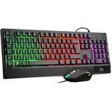 Maus und Tastatur, RGB Hintergrundbeleuchtung QWERTZ (DE-Layout), Regenbogen Farben Beleuchtete USB Wasserdicht mit 3200 DPI für Pro PC Gamer - Schwarz