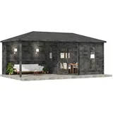 Finntherm - 5-Eck Saunahaus Liwa Gartensauna 3 Sitzbänke aus Holz in Grau, Sauna mit 28 mm Wandstärke Außensauna Imprägniert Grau