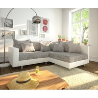 DeLife Ecksofa Clovis Weiss Hellgrau mit Armlehne Ottomane Rechts - Grau/Hellgrau