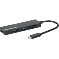 Manhattan USB 3.0), Hub mit Kartenleser USB-C 3 Ports), Dockingstation - USB Hub, Schwarz